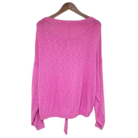EXPRESS Pink Lace Up Sweater Oversized Pullover Tie Waist Casual Size Large New - Picture 4 of 12